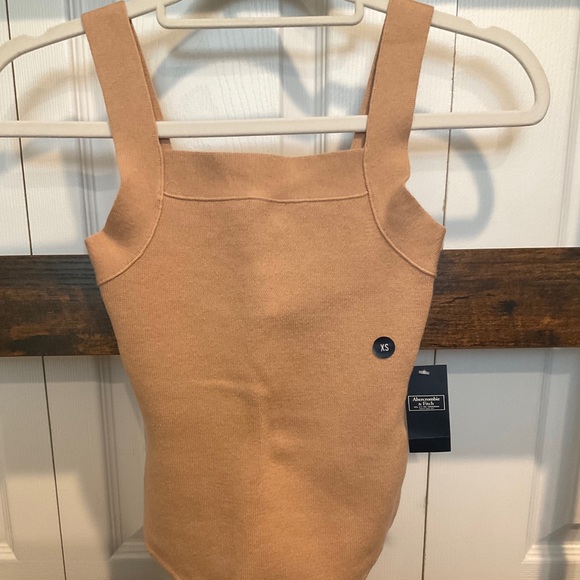 🆕ABERCROMBIE & FITCH SEXY BEIGE CAMEL SQUARE NECK SWEATER KNIT THONG BODYSUIT - Picture 4 of 6